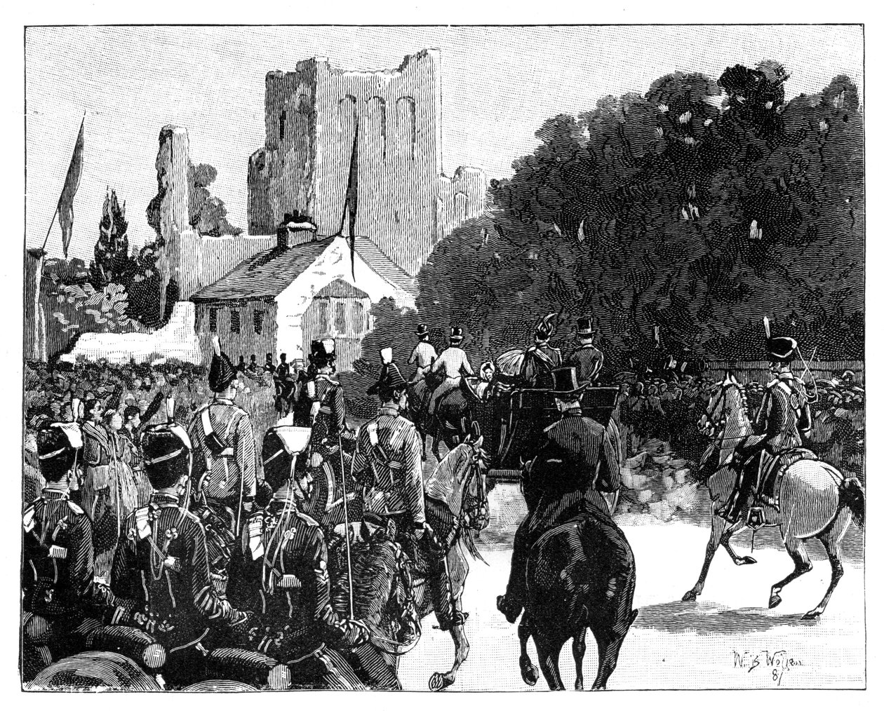 Dronning Victorias ankomst til Kelso, Skotland, 1887. af William Barnes Wollen