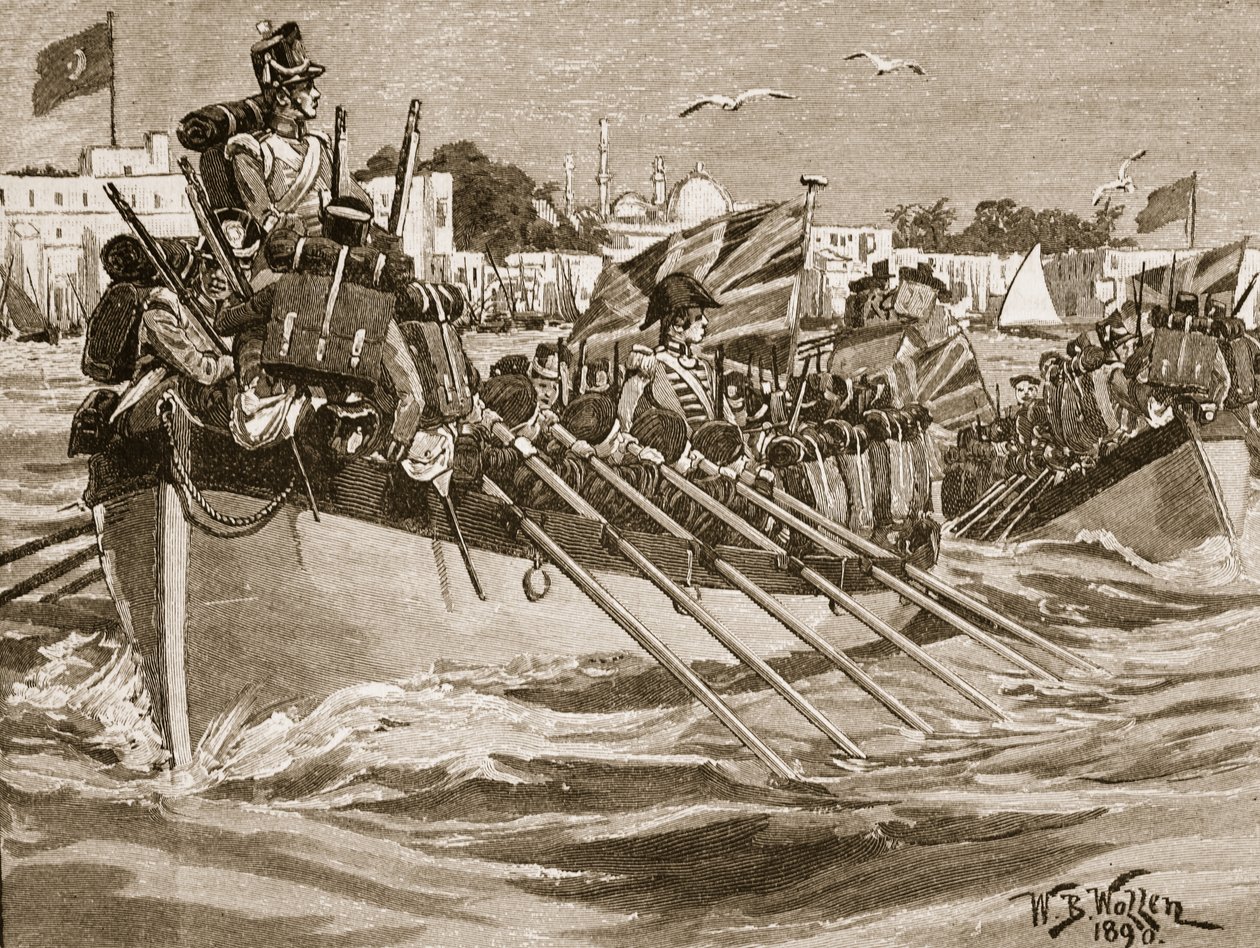 De britiske troppers afgang fra Alexandria, 1807, illustration fra 