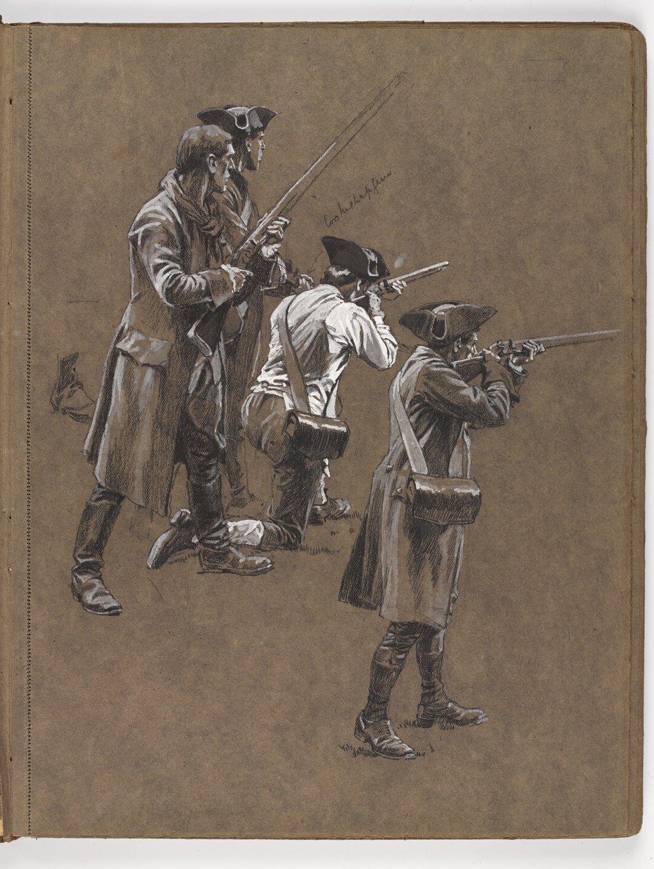Studie til oliemaleriet af William Barns Wollen, ?Slaget ved Lexington 1775? af William Barnes Wollen