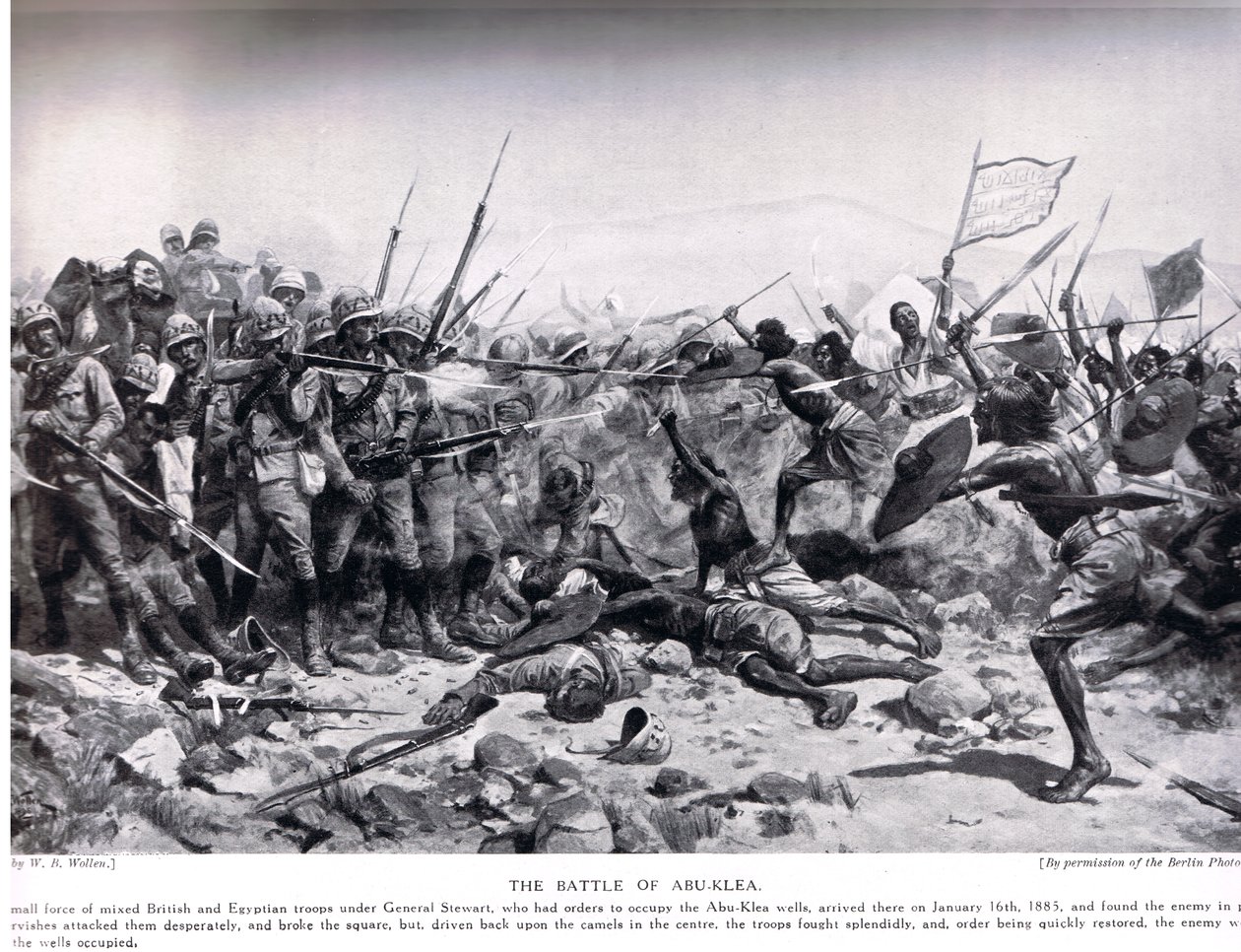 Slaget ved Abu Klea, 17. januar 1885, illustration fra "Hutchinsons History of the Nations", ca. 1910 af William Barnes Wollen