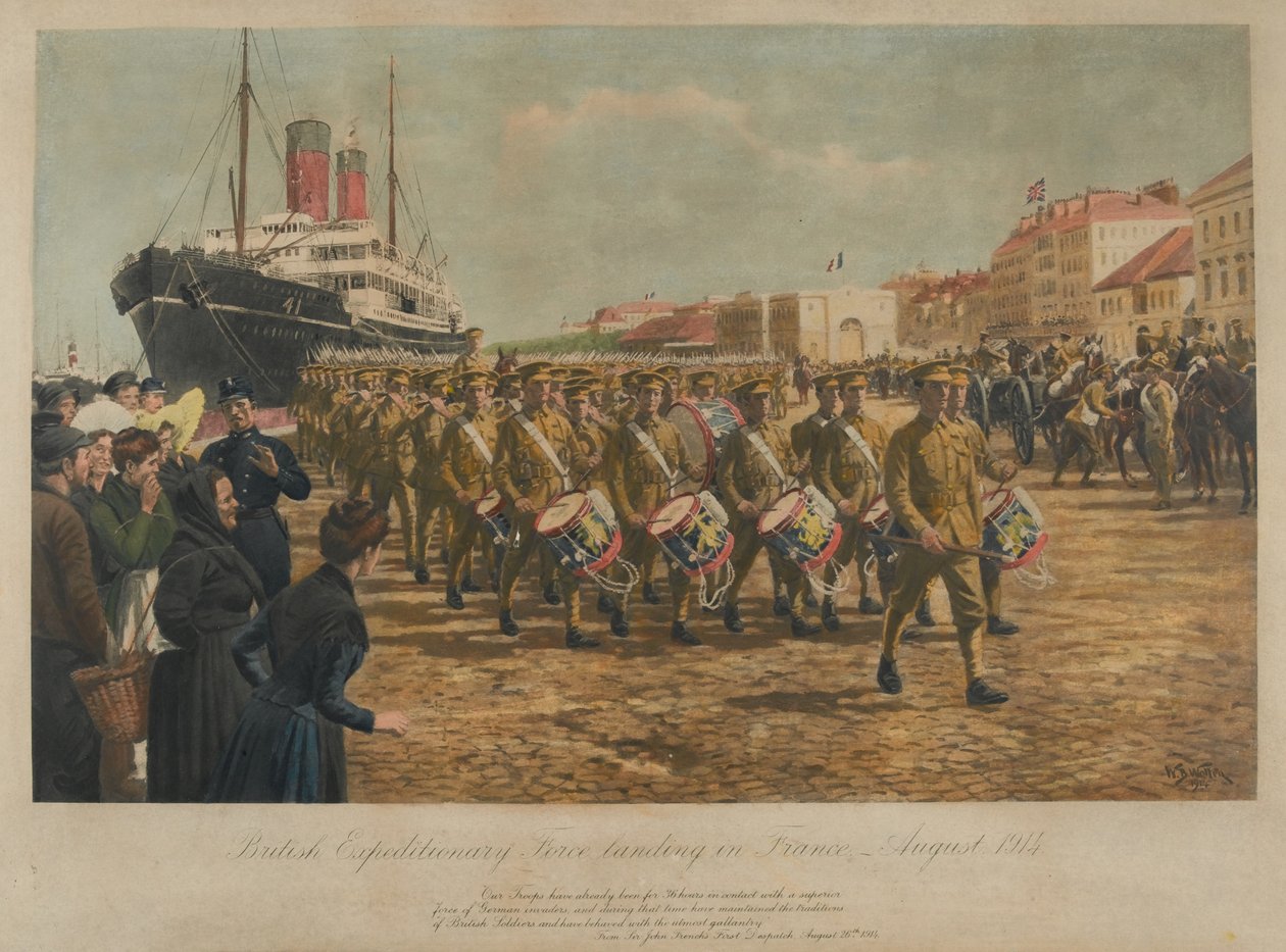 Den britiske ekspeditionsstyrke lander i Frankrig, august 1914 af William Barnes Wollen