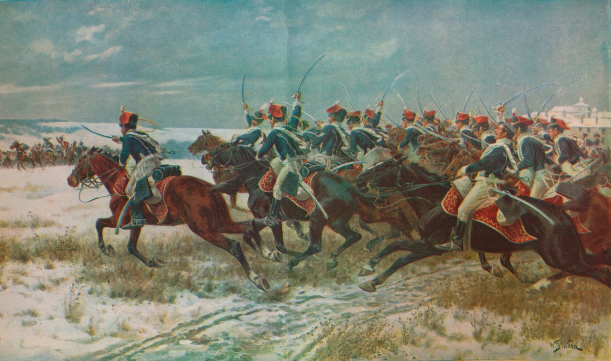 Anklagen for de 10. husarer ved Benevente Corunna-kampagnen, 1809, c1915 1928 af William Barnes Wollen