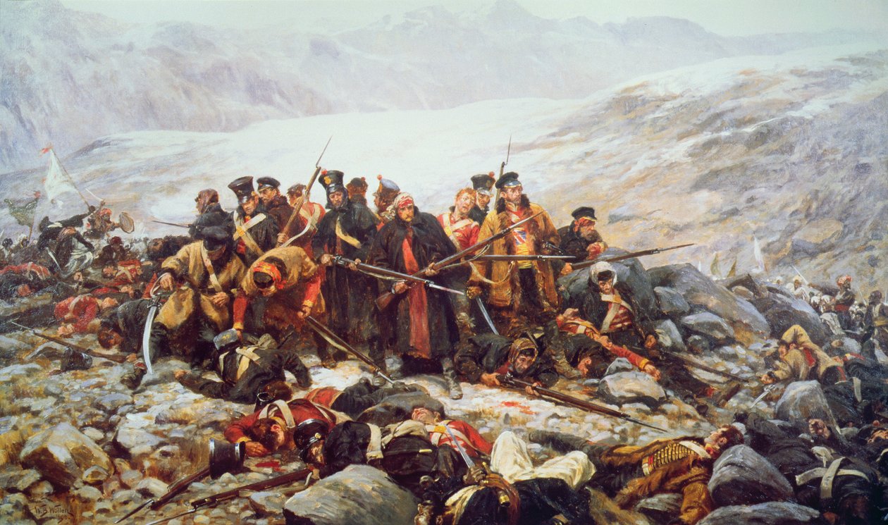 Det sidste standpunkt for det 44. regiment ved Gundamuck under tilbagetoget fra Kabul af William Barnes Wollen
