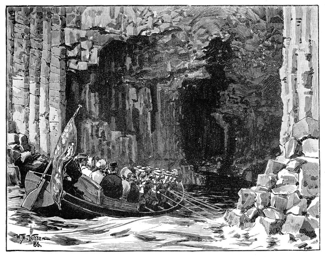Det kongelige besøg i Fingals Cave, Staffa, Skotland, 1847, 1900. af William Barnes Wollen