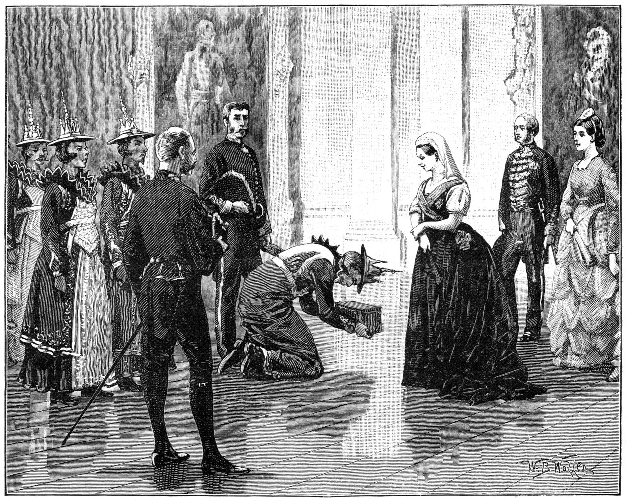 Dronningen modtog den burmesiske ambassade, midten af slutningen af det 19. århundrede, 1900. af William Barnes Wollen