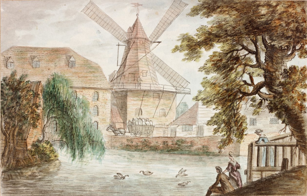 River Scene (blyant og akvarel på papir) af William Beilby