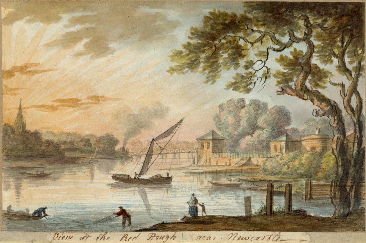 Udsigt over Red Heugh nær Newcastle (blyant og akvarel på papir) af William Beilby