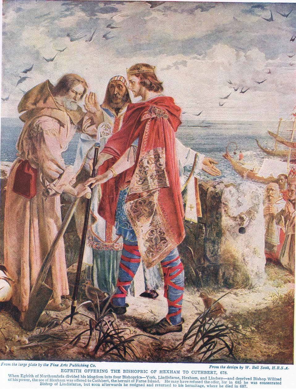 Egfrith tilbyder bispedømmet i Hexham til Cuthbert, 678, illustration fra 