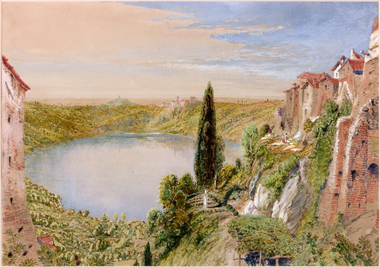 Lake Nemi, 1862 (bc, blyant og wc på papir) af William Bell Scott