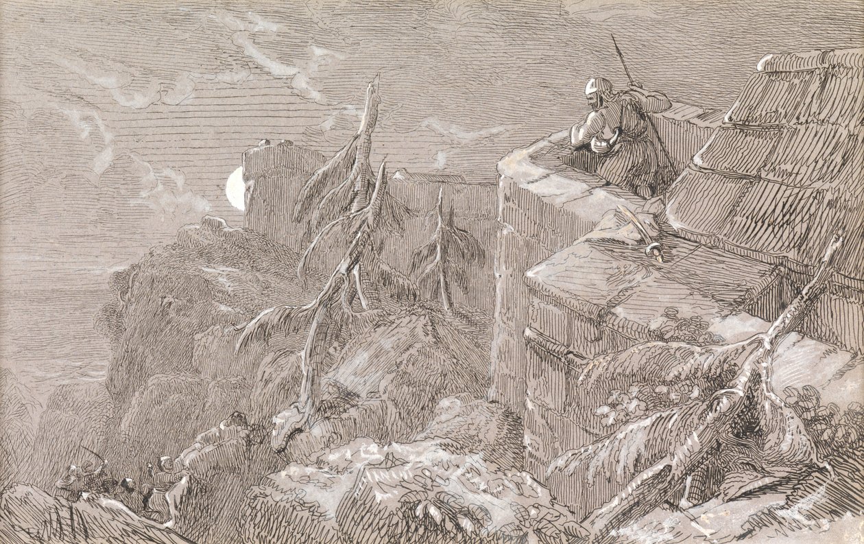 Storming the Castle (pen og blæk med kropsfarve) af William Bell Scott