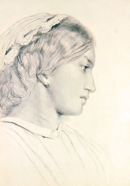 Studie af et pigehoved (blyant på papir) af William Bell Scott