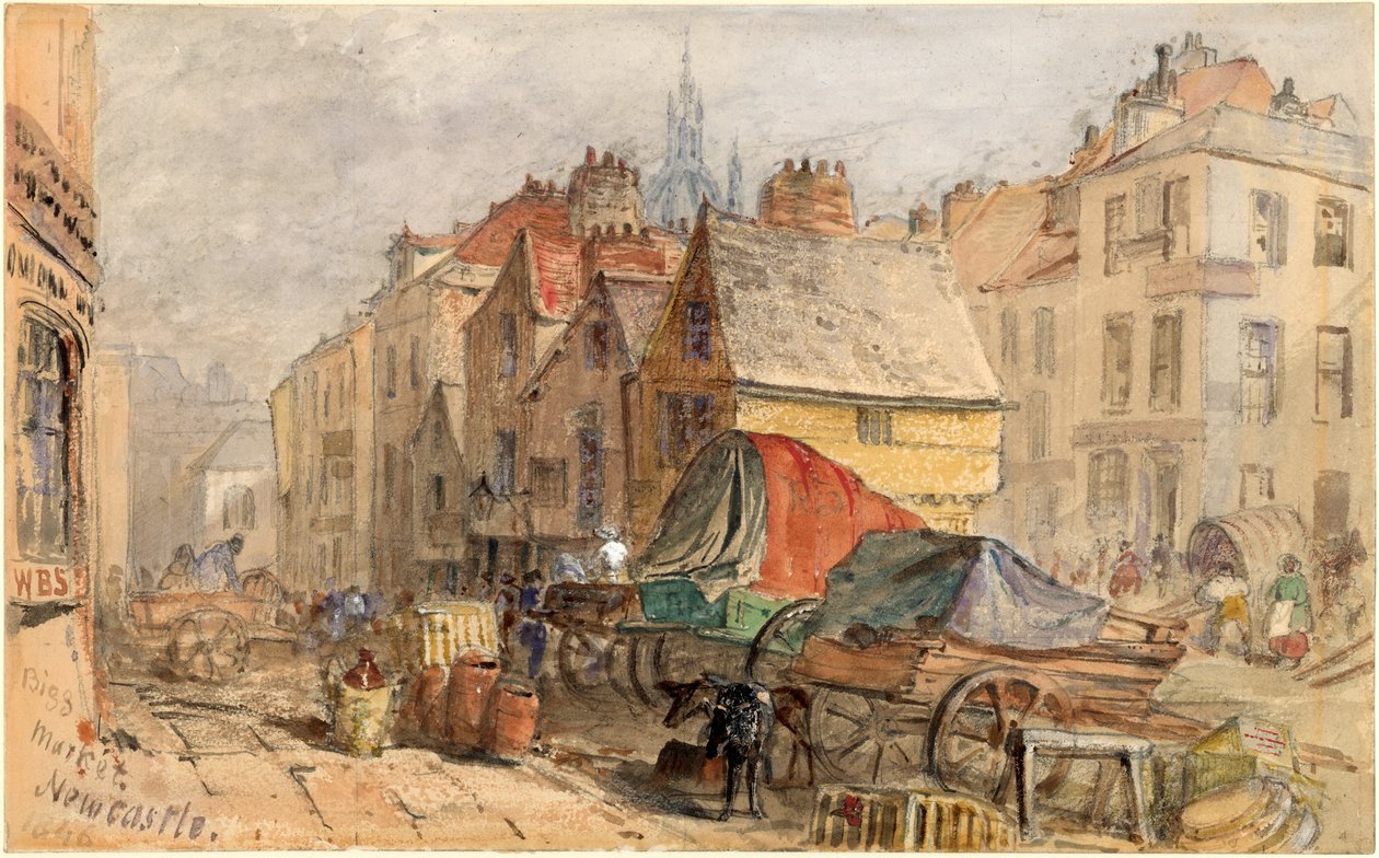 The Bigg Market, Newcastle upon Tyne (kropsfarve på papir) af William Bell Scott