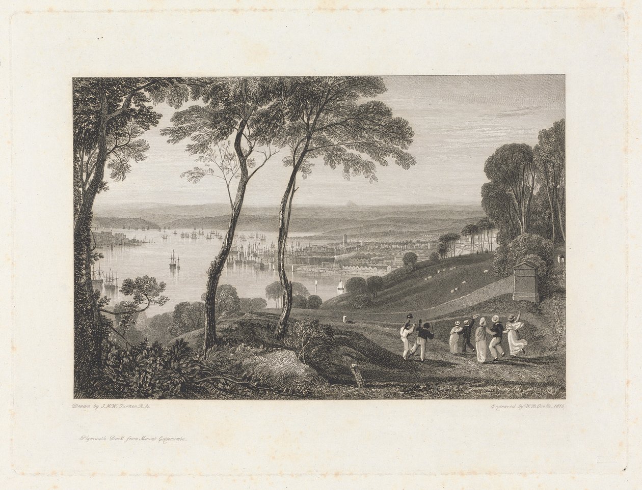 Plymouth Dock, fra Mount Edgecumbe af William Bernard Cooke