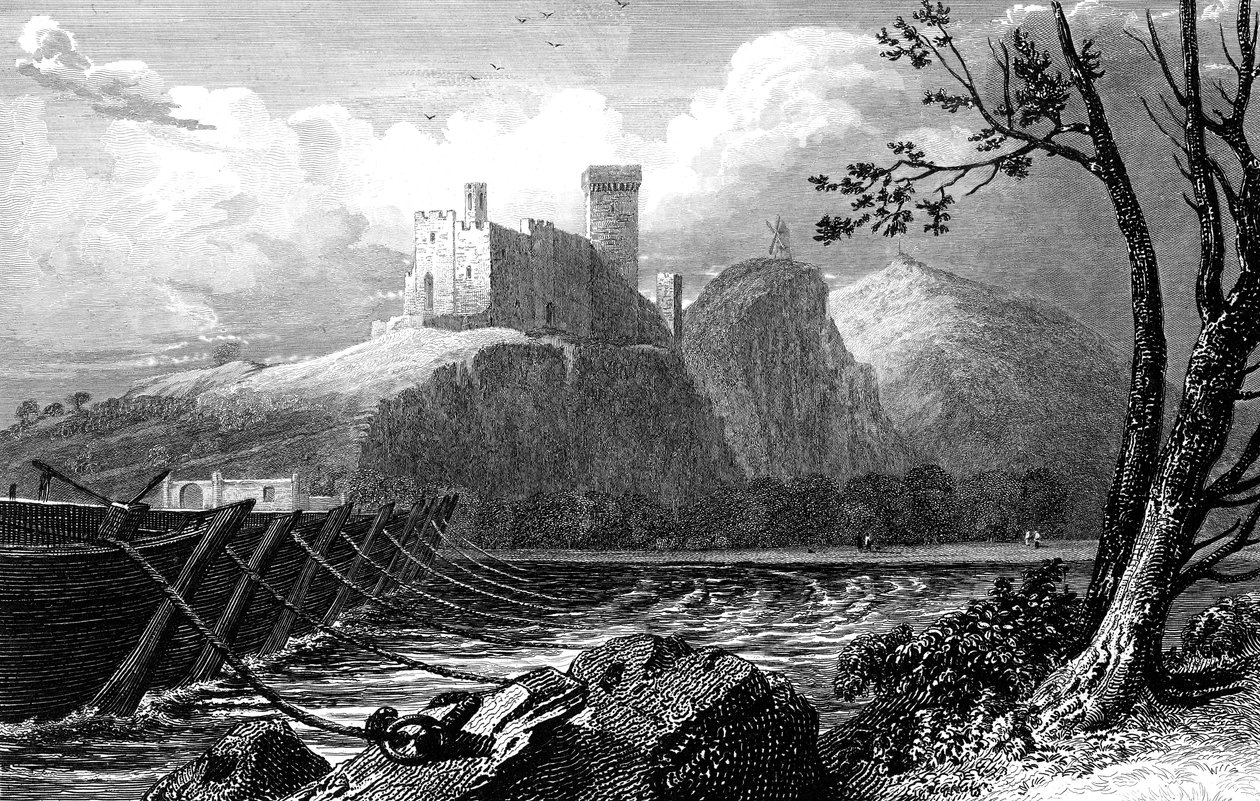 Slottet i Beaucaire og en bro af både over Rhône, Frankrig, 1824. af William Bernard Cooke