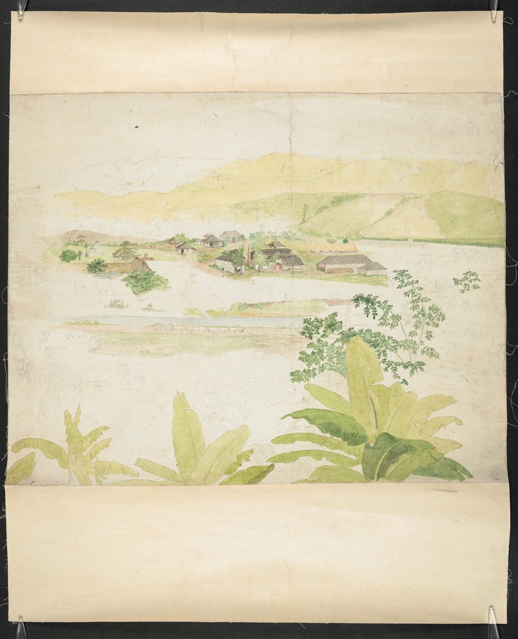 Akvareltegning af Lucky Valley Estate, Clarendon, Jamaica af William Berryman