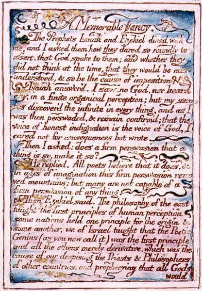 A Memorable Fancy, tekst fra "The Marriage of Heaven and Hell", ca. 1790-3 (reliefradering afsluttet med pen og akvarel) af William Blake