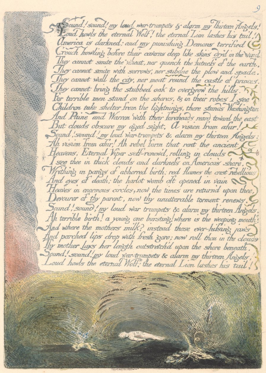 Amerika. En profeti, plade 11, lyd! Lyd! Mine høje krigstrompeter .... af William Blake