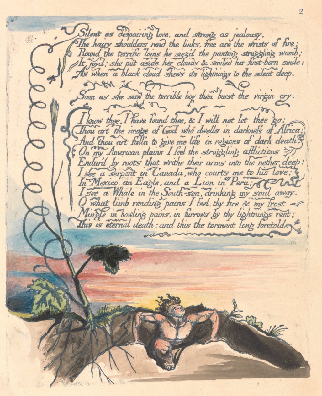 Amerika. En profeti, plade 4, tavs som fortvivlet kærlighed .... af William Blake