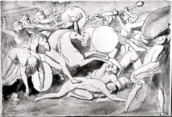 Kampscene (pen og blæk) (s/h foto) af William Blake