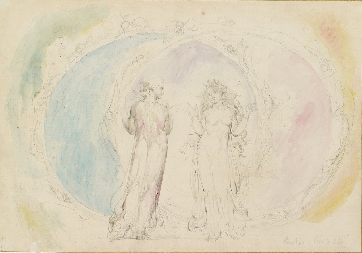 Beatrice og Dante i Tvillingerne, midt i flammernes sfærer, 1825-1827 af William Blake