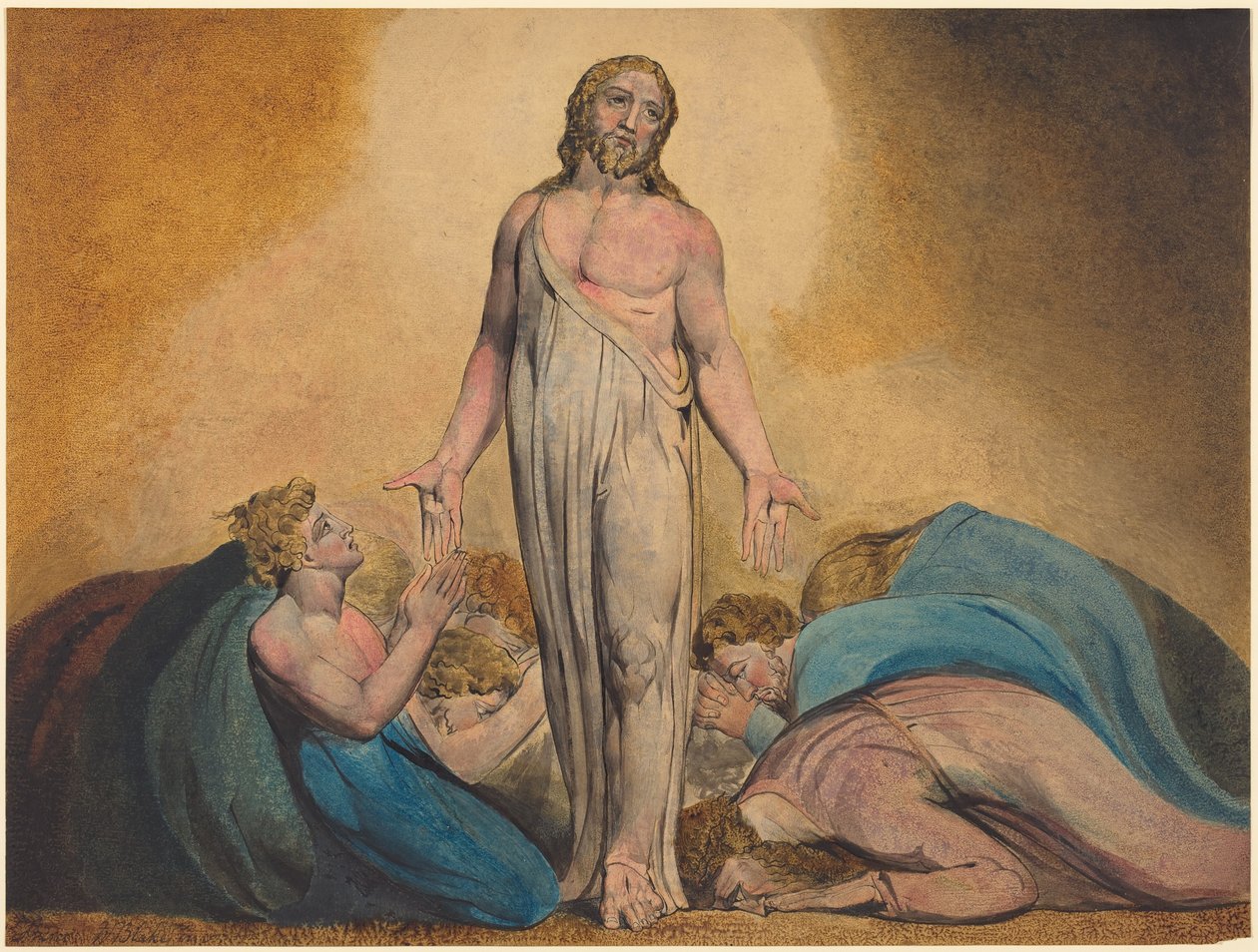 Kristus viser sig for sine disciple efter opstandelsen, ca. 1795 (tryk med akvarel og tempera) af William Blake