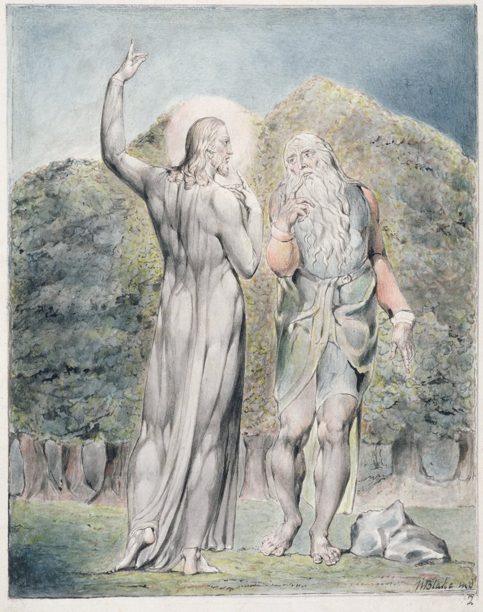 Kristus fristet af Satan til at forvandle stenene til brød, illustration fra 
