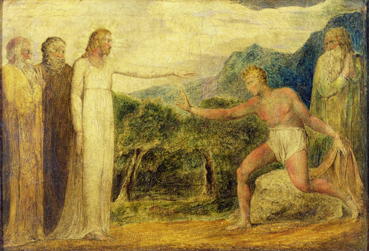 Kristus giver Bartimæus syn (tempera med pen og blæk på lærred) af William Blake