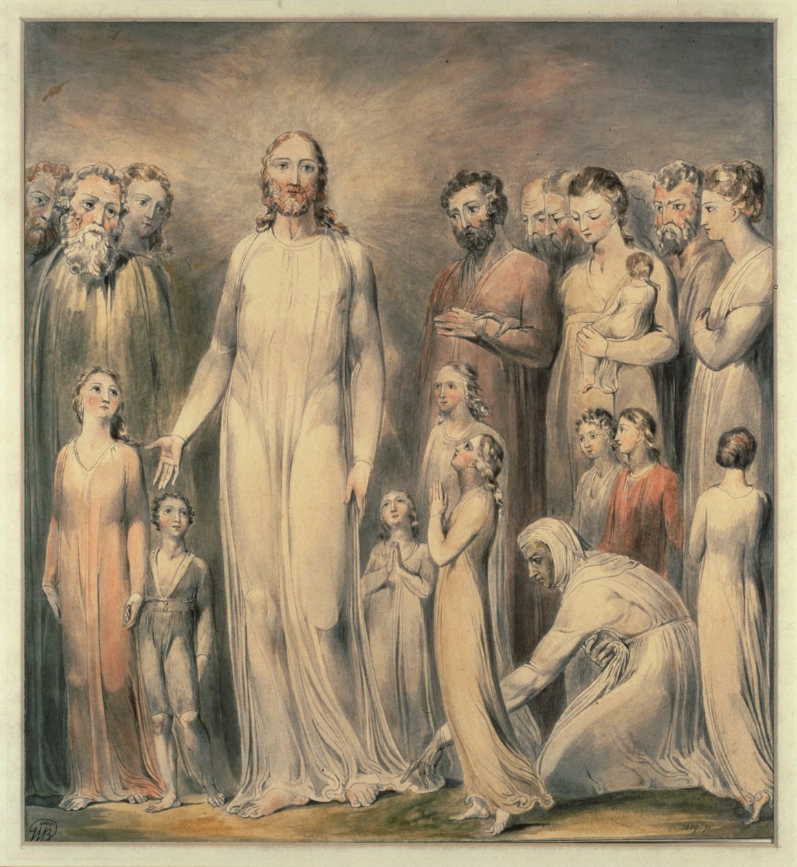 Kristus helbreder kvinden med en blodansamling ... (akvarel) af William Blake
