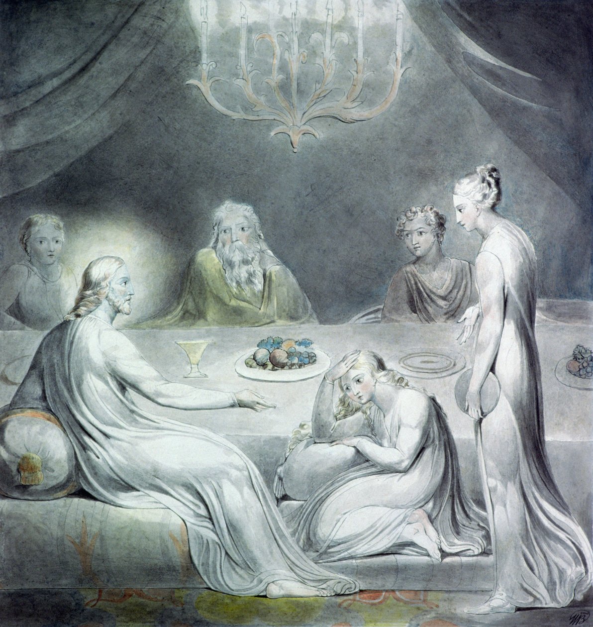 Kristus i Marta og Marias hus eller Den angrende Magdalene af William Blake