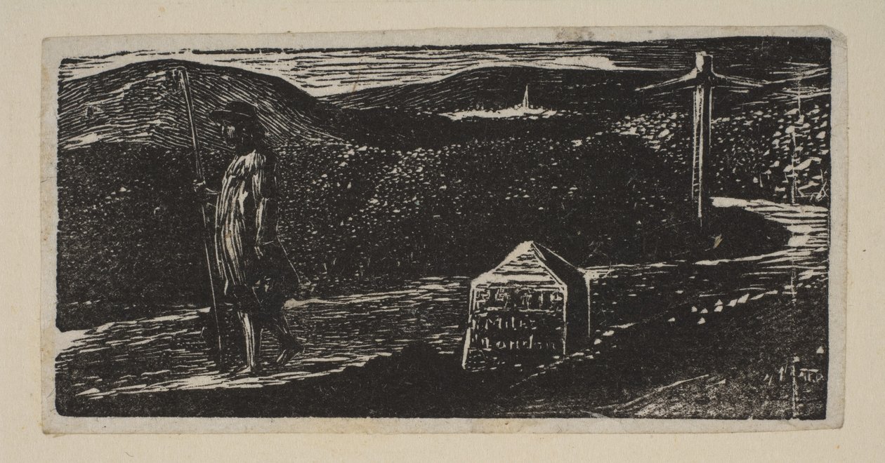Colinets Journey, Milestone Marked LXII Miles to London, fra Thorntons Pastorals of V..., 1821. af William Blake