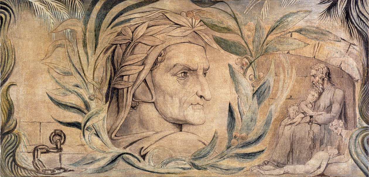 Dante Alighieri, ca. 1800-03 (pen & blæk med tempera på lærred) af William Blake