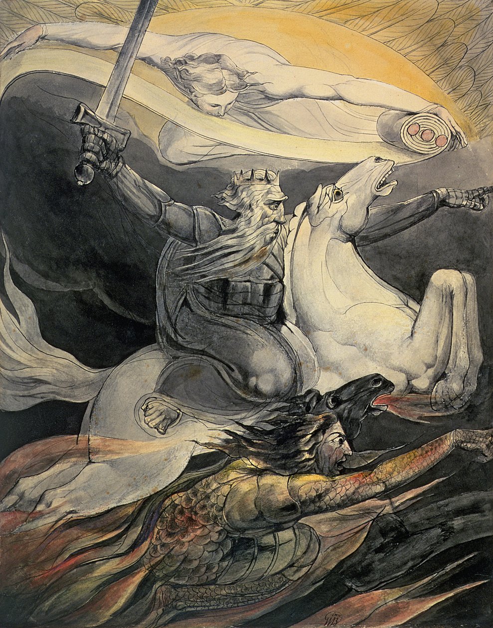 Døden på en bleg hest, ca. 1800 (blæk og akvarel) af William Blake