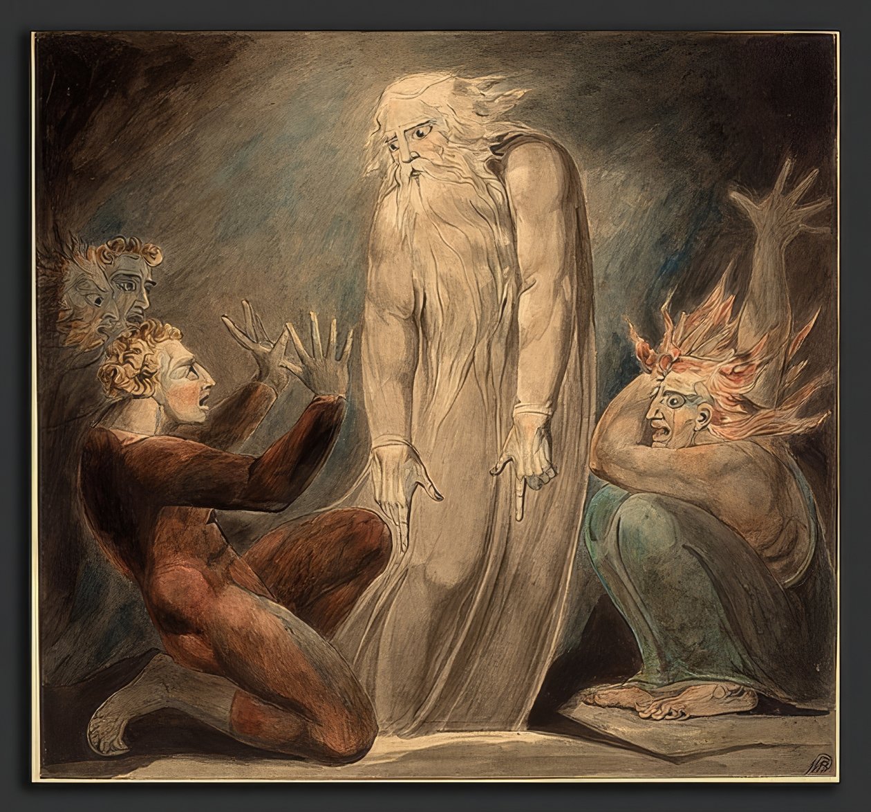 Samuels ånd viser sig for Saul. Omkring 1800 af William Blake