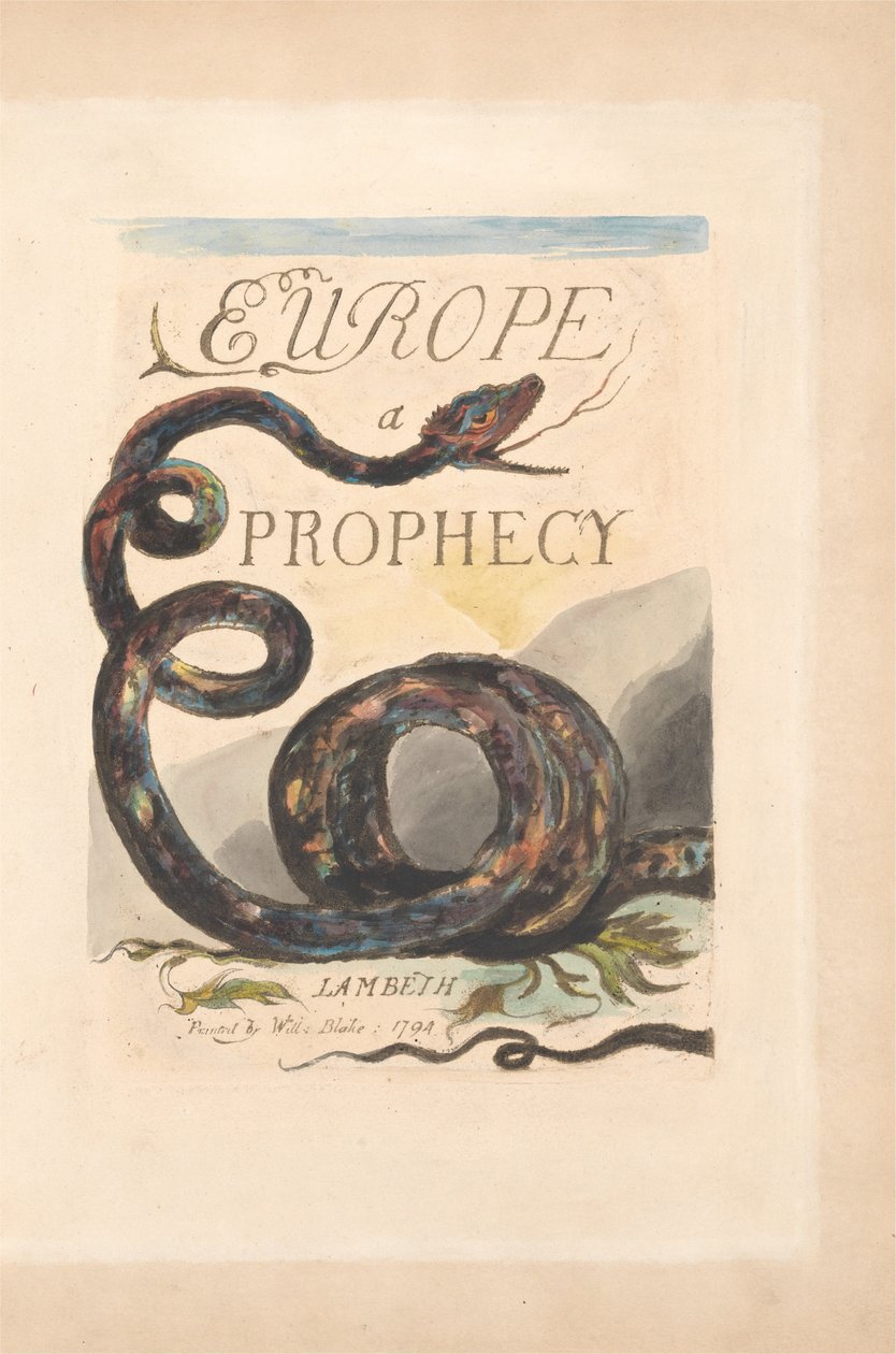 Europa. En profeti, plade 2, titelside af William Blake