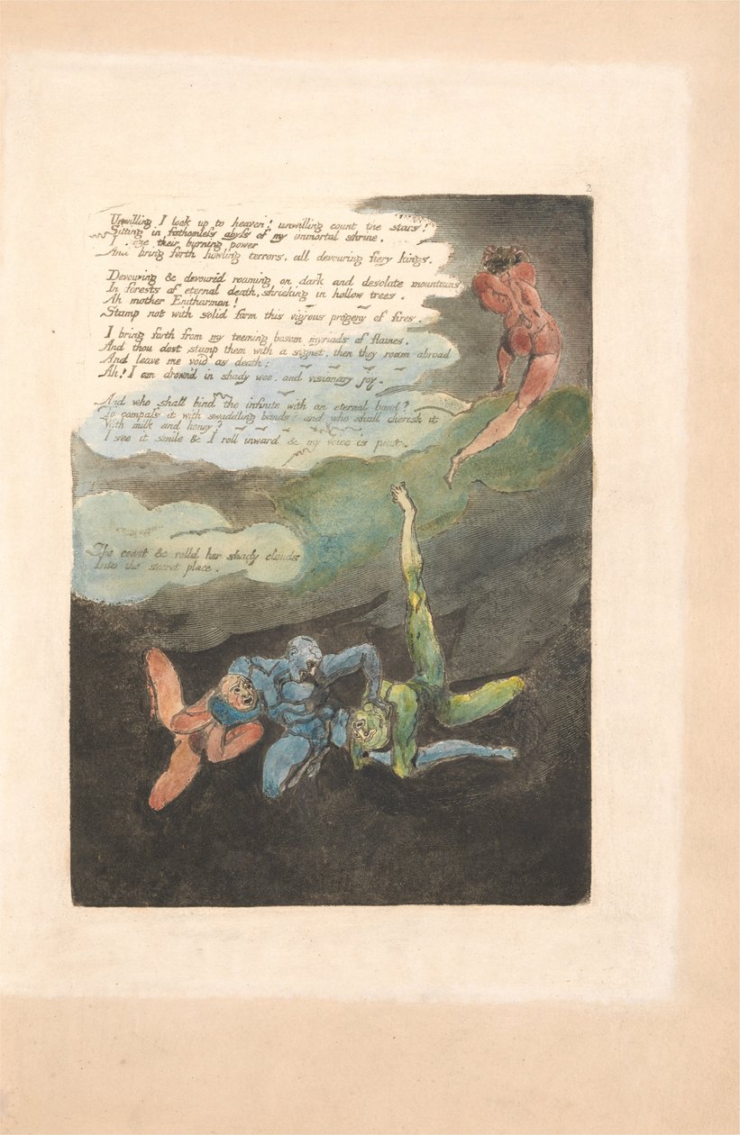 Europa. En profeti, Tavle 4, Uvilligt ser jeg op... ....  (Bentley 5) af William Blake