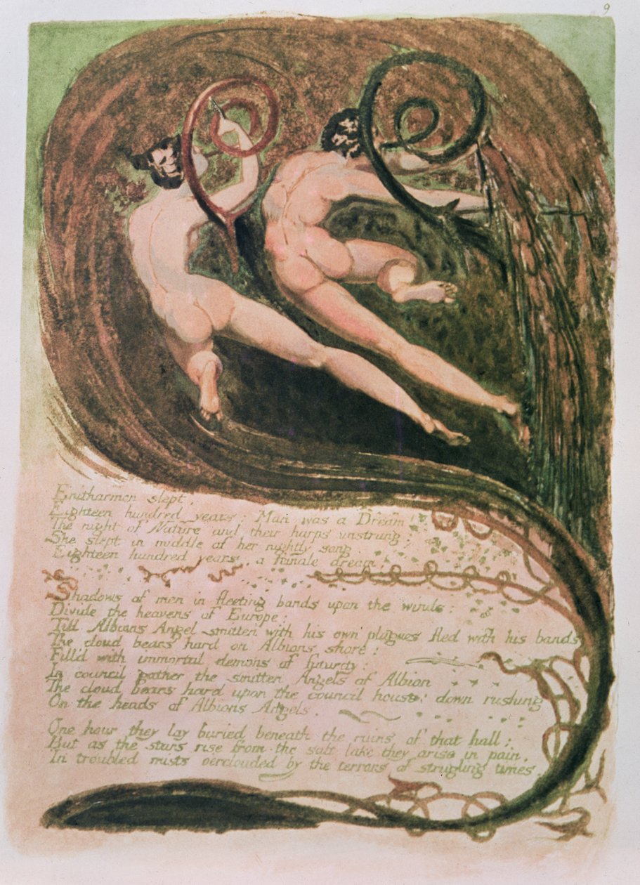 Europa en profeti; Entharmon sov, Mildews Blighting Ears of Corn, ca. 1794 (reliefætsning, wc) af William Blake