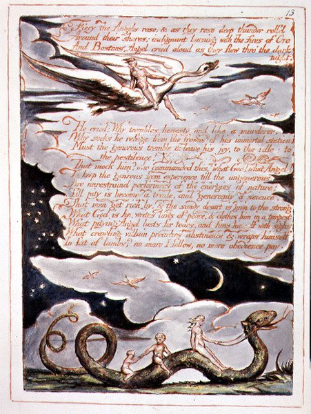 "Fiery the Angels Rose", plade 11 fra "America, a Prophecy af William Blake