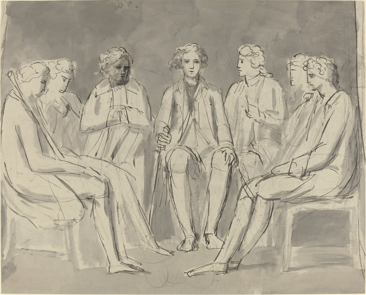 Gruppe af mænd, der sidder i en cirkel [recto] af William Blake