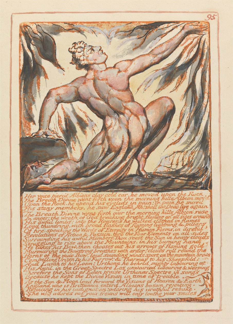 «Hendes stemme gennemborede Albions kolde lerøre...» (Tavle 95) af William Blake