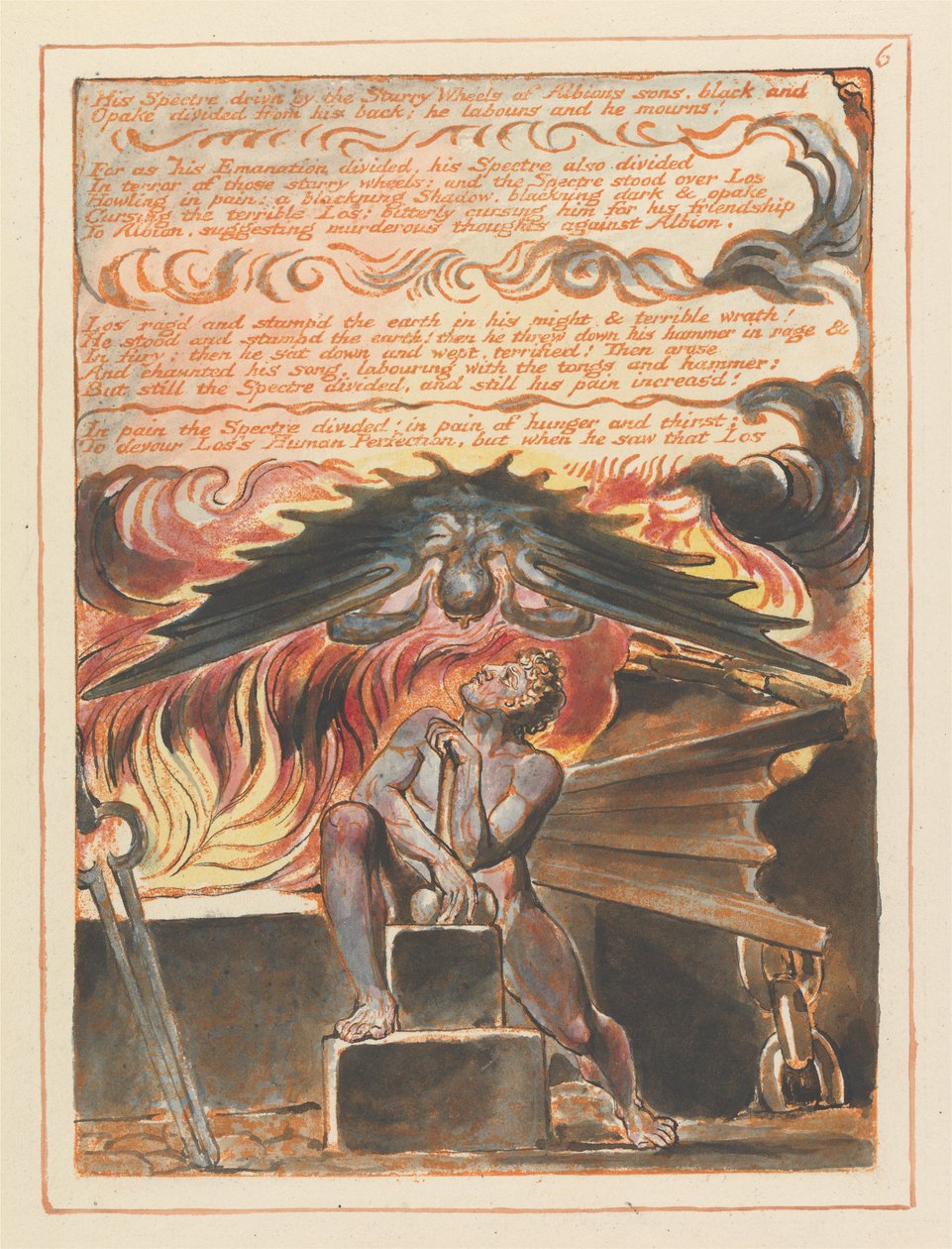 Sein Gespenst getrieben von den Sternenrädern der Söhne Albions... (Platte 6) af William Blake