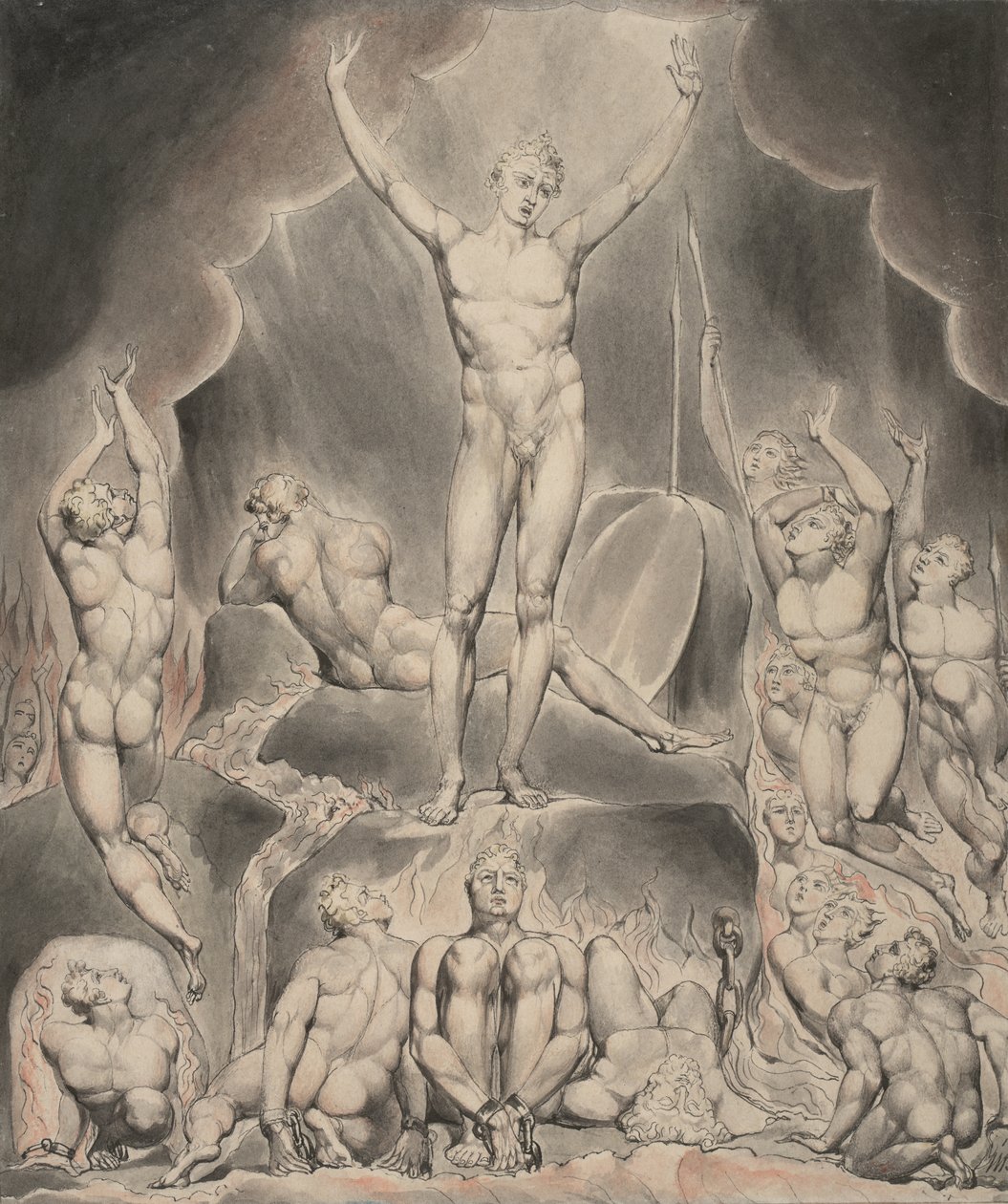 Illustration 1 til Miltons "Paradise Lost": Satan kalder sine legioner op af William Blake