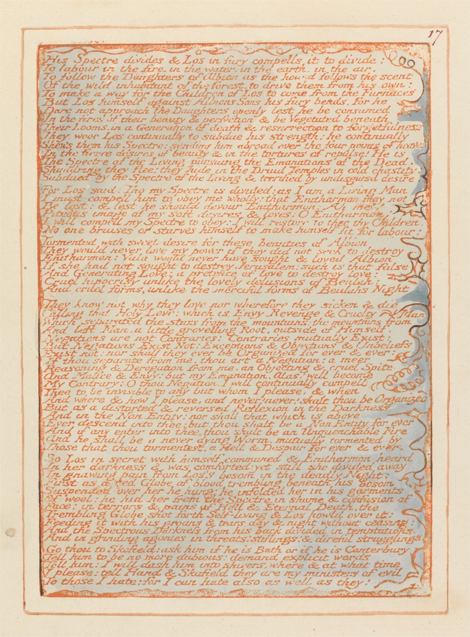Jerusalem, Plate 17, His Spectre deler .... af William Blake