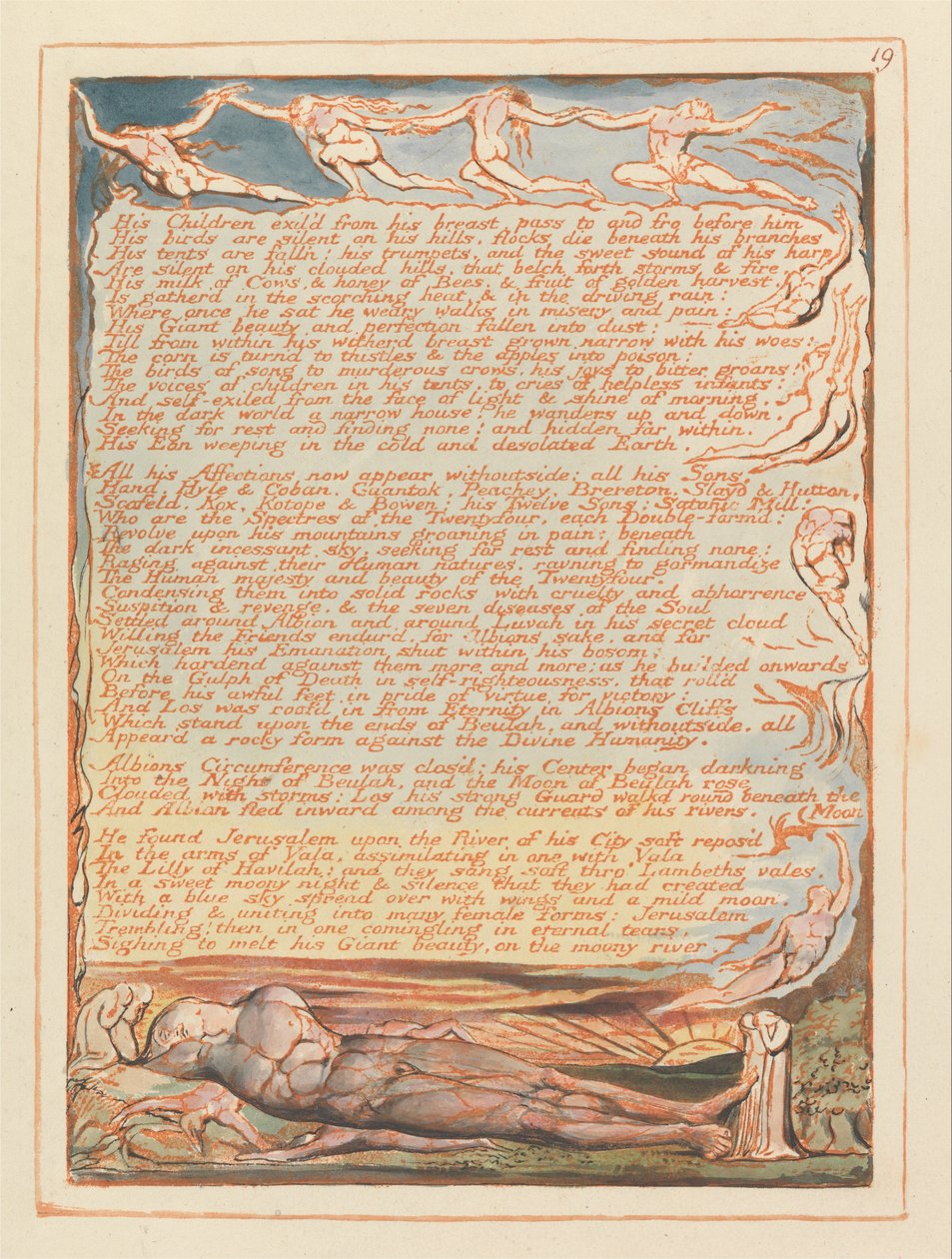 Jerusalem, tallerken 19, hans børn blev eksileret fra hans bryst .... af William Blake