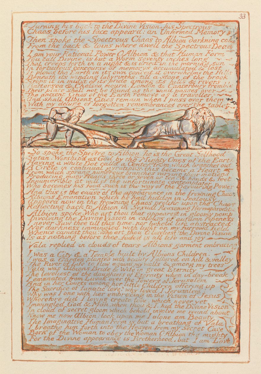 Jerusalem, plade 33, vender ryggen til det guddommelige syn .... af William Blake