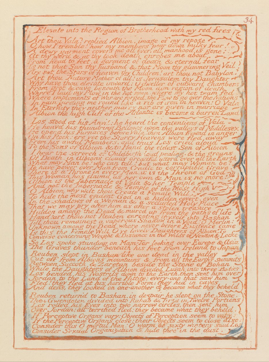 Jerusalem, plade 34, hæv ind i broderskabsområdet .... af William Blake