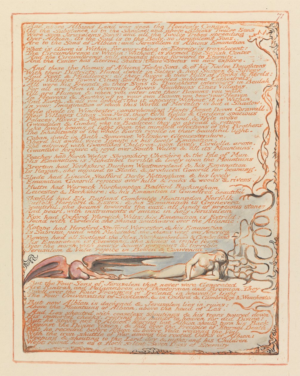 Jerusalem, plade 71 og over Albions Land .... af William Blake