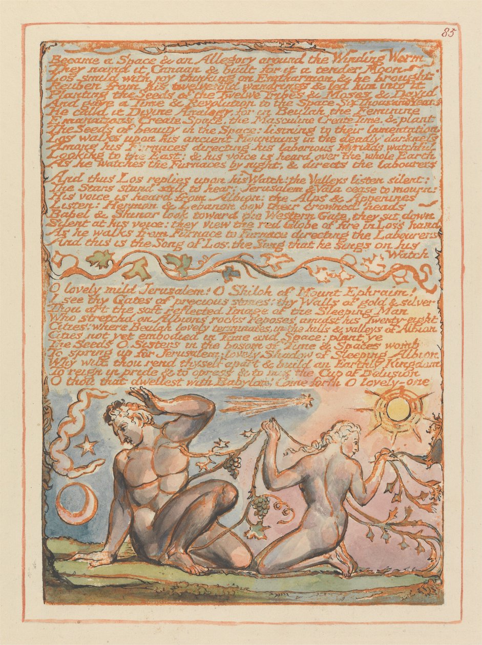 Jerusalem, plade 85, blev et rum og en allegori .... af William Blake