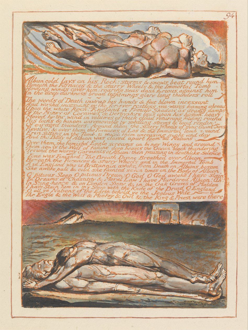 Jerusalem, plade 94, Albion koldt ligger på hans klippe .... af William Blake