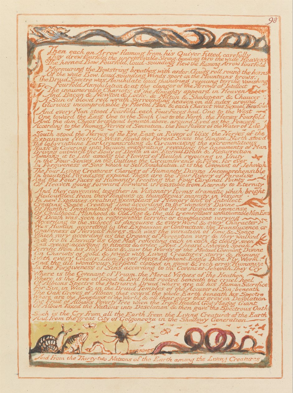 Jerusalem, plade 98, derefter hver en pil flammende .... af William Blake