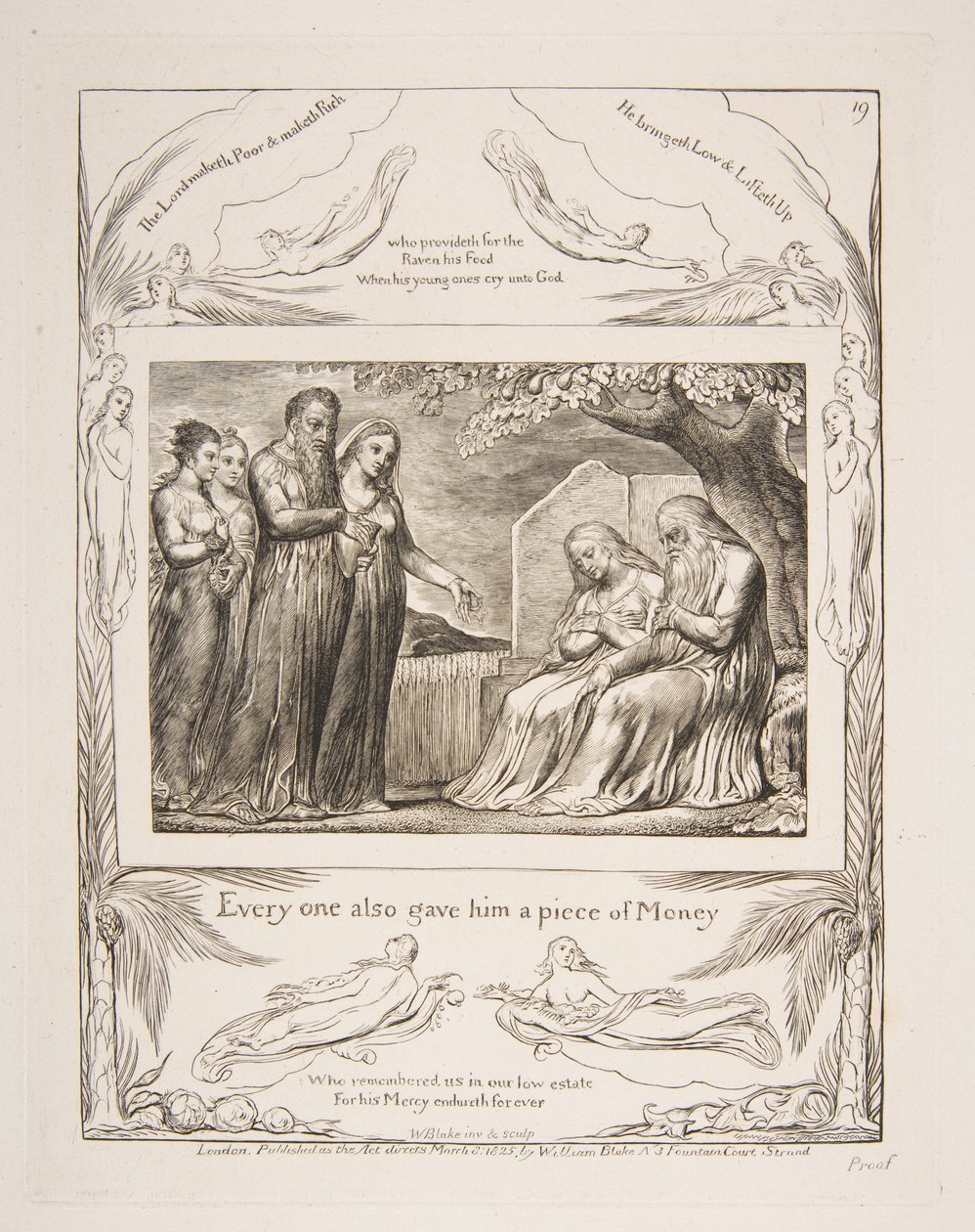 Job accepterer velgørenhed, fra Illustrationer af Jobs Bog, 1825-26. af William Blake